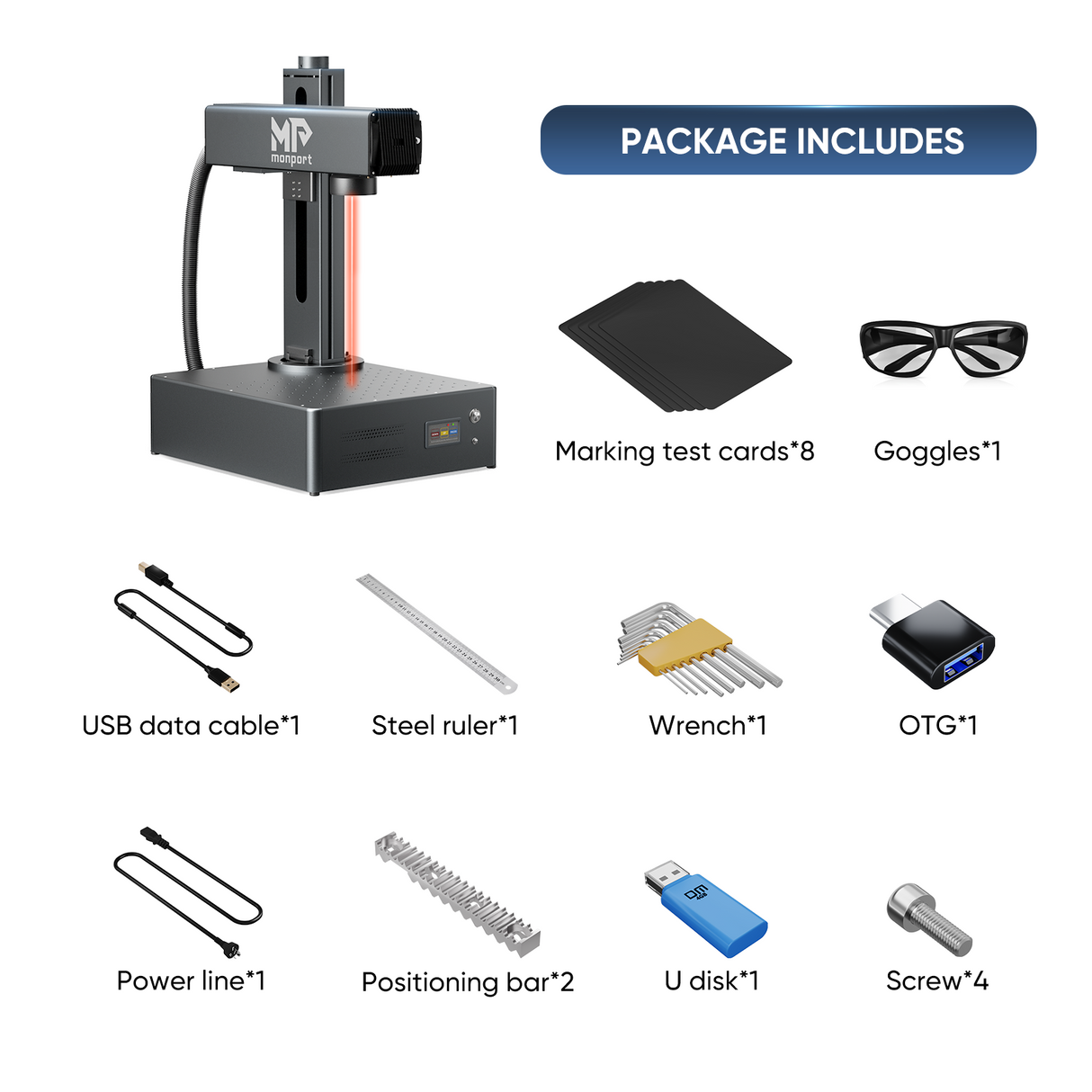 Monport GA 20W Integrated Fiber Laser Engraver & Marking Machines with Auto Focus