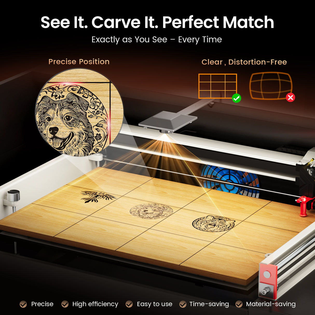 Monport Reno65 Pro Vision 65W Desktop CO2 Laser Engraver & Cutter (24" X 16") with 8MP HD Camera and Magnetic Assisted Autofocus