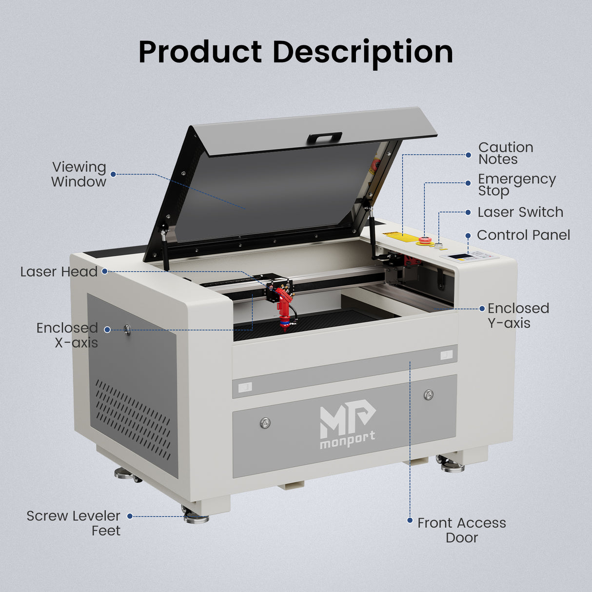 Monport 60W CO2 Laser Engraver & Cutter (24" x 16") with Autofocus