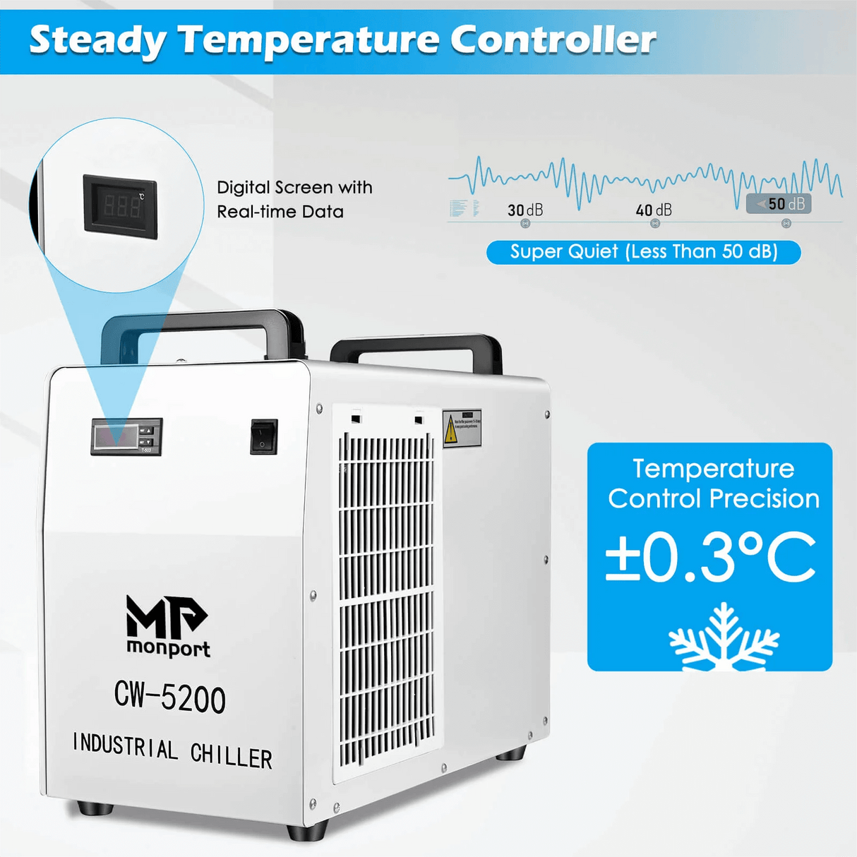 Monport 6L CW5200 Industrial Water Chiller for 40W-150W CO2 Laser Engraver