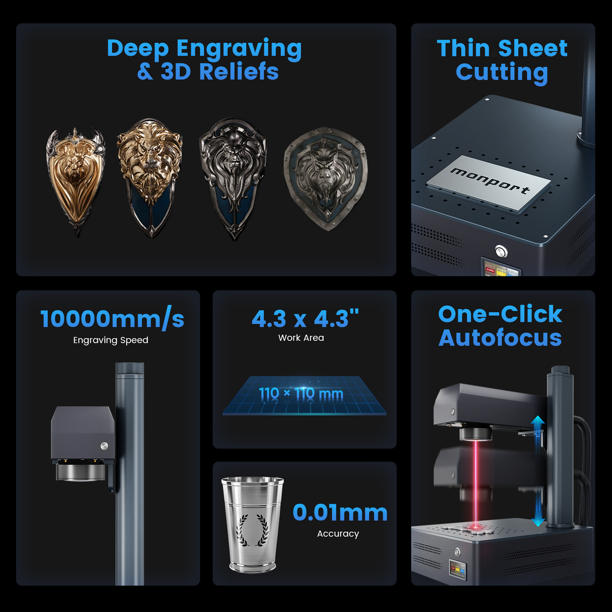 Monport GM 20W Pro Integrated Fiber Laser Engraver & Marking Machine with AutoFocus