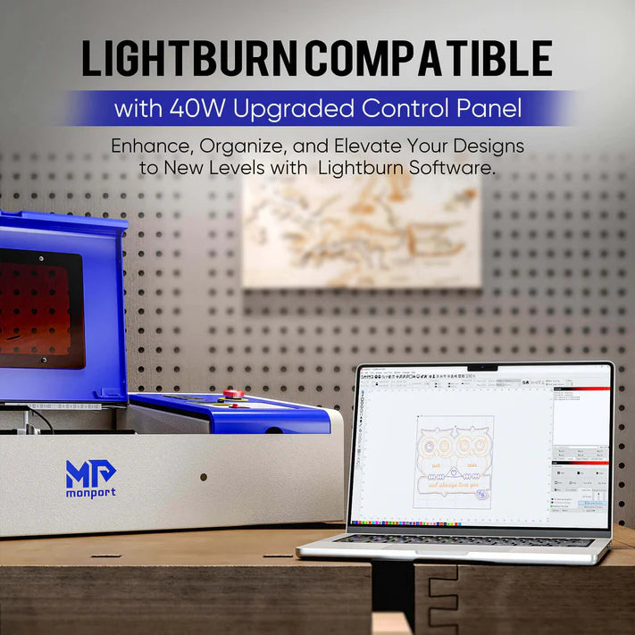 Monport 40W Pro Lightburn-ready (12" X 8") CO2 Laser Engraver & Cutter with CE Approval