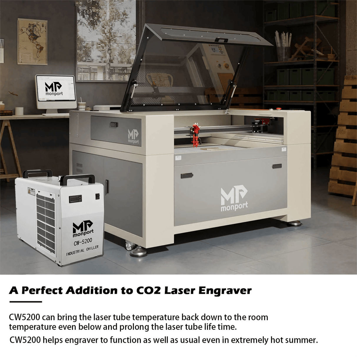Monport 6L CW5200 Industrial Water Chiller for 40W-150W CO2 Laser Engraver