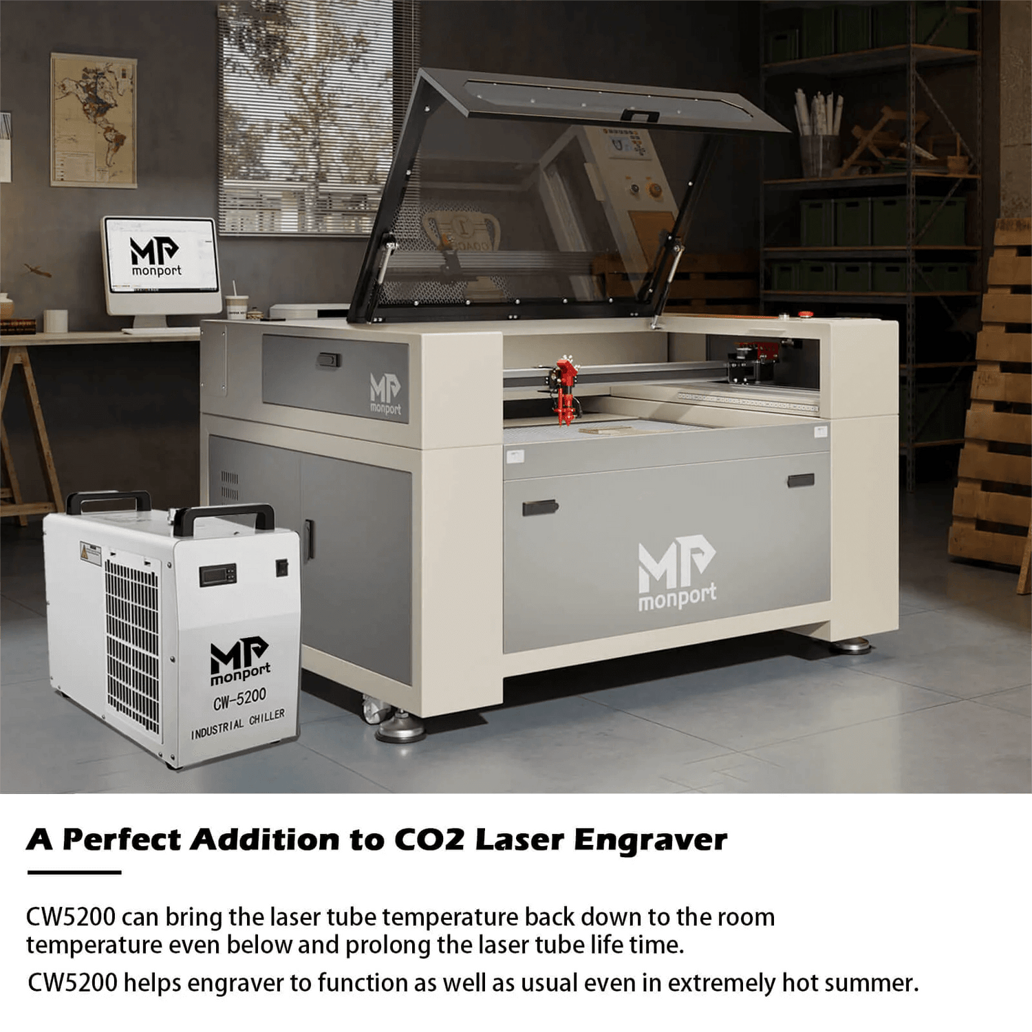 Monport 6L CW5200 Industrial Water Chiller for 40W-150W CO2 Laser Engraver