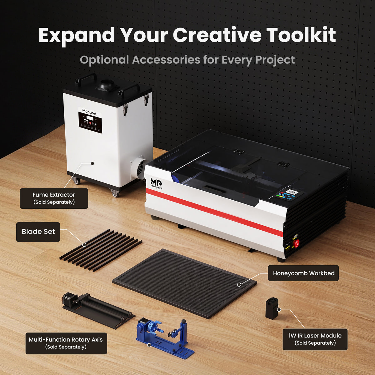 Monport Reno45 Pro Vision Upgraded 45W CO2 Laser Engraver & Cutter with Built-in Water Cooling & 8MP HD Camera
