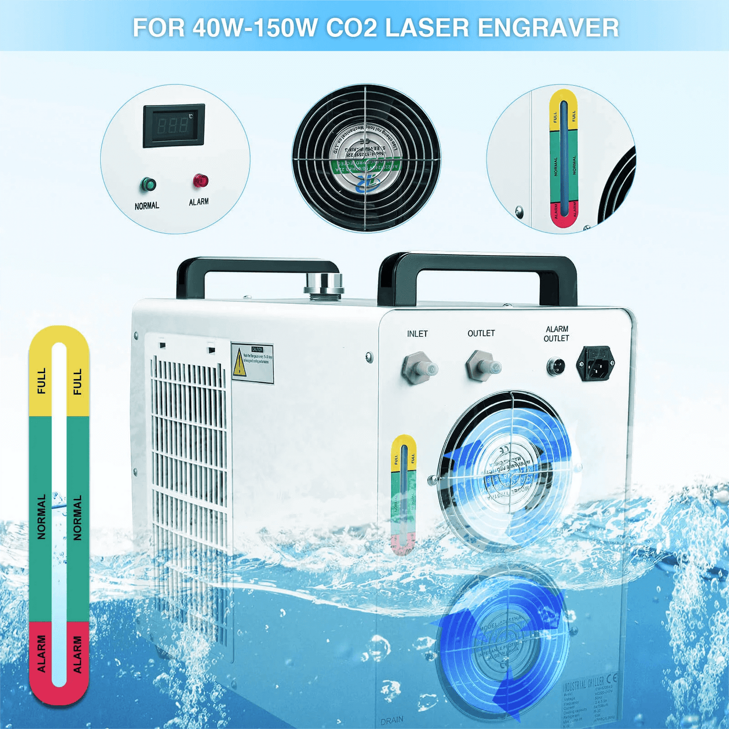 Monport 6L CW5200 Industrial Water Chiller for 40W-150W CO2 Laser Engraver