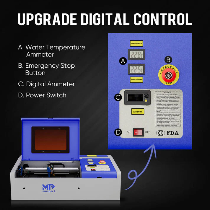 Monport 40W Pro Lightburn-ready (12" X 8") CO2 Laser Engraver & Cutter with CE Approval