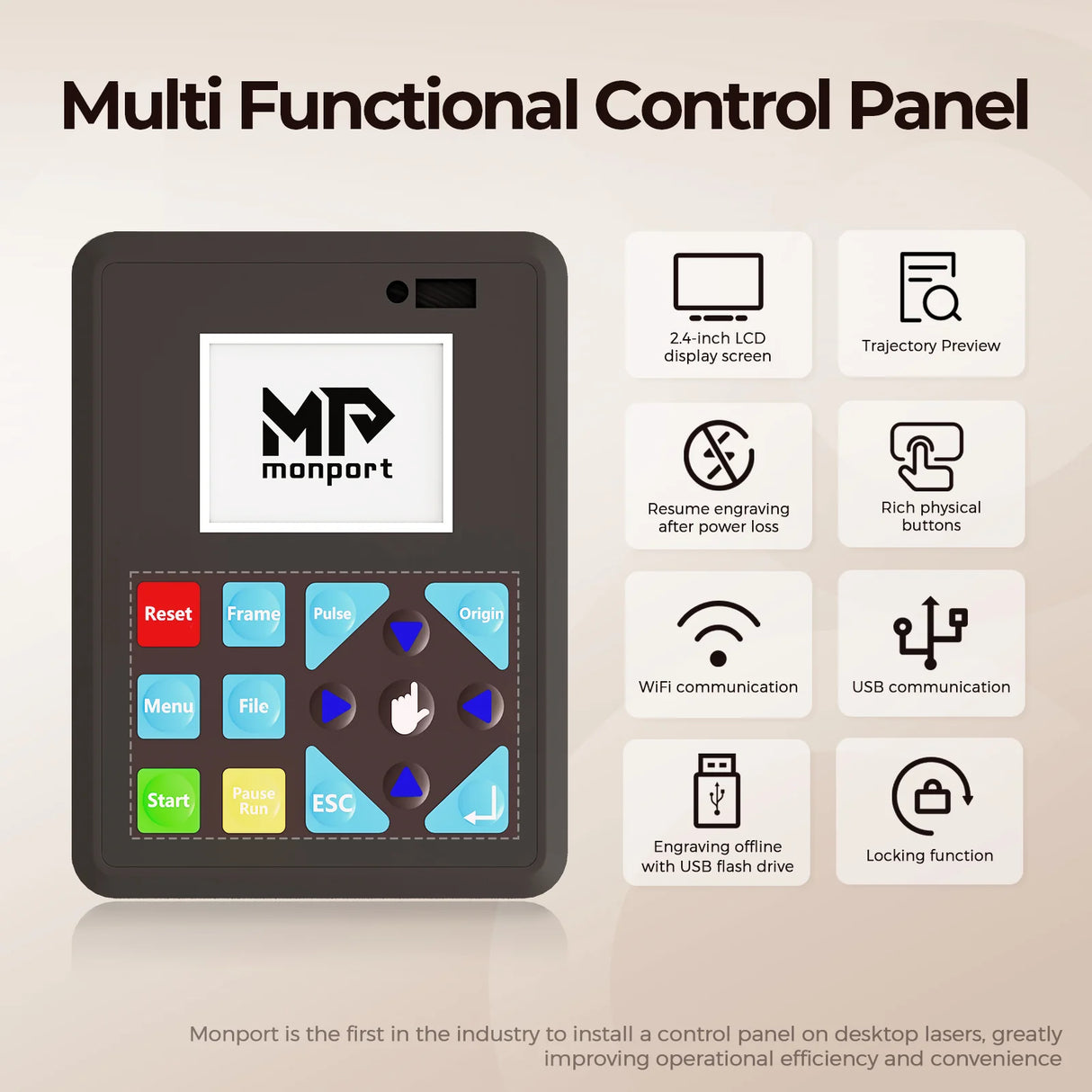 Monport Reno65 Pro 65W Desktop CO2 Laser Engraver & Cutter (24”X16”) with brand new DSP Controller and Assisted Autofocus