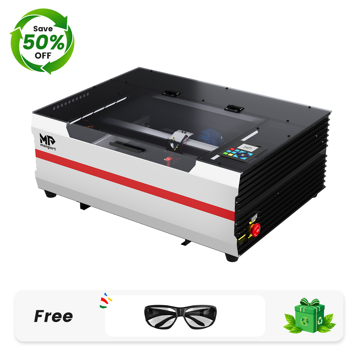 Monport Reno45 Pro 45W Desktop CO2 Laser Engraver and Cutter (16" x 12") with Brand New Assisted Autofocus