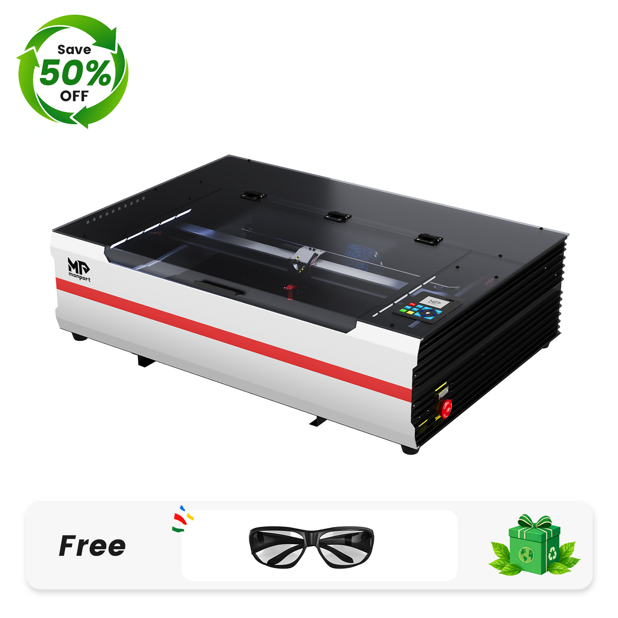 Monport Reno65 Pro 65W Desktop CO2 Laser Engraver & Cutter (24”X16”) with brand new DSP Controller and Assisted Autofocus