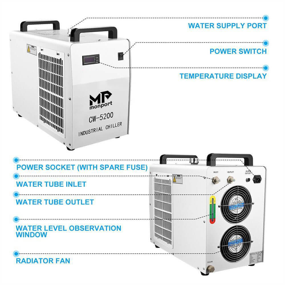 Monport 6L CW5200 Industrial Water Chiller for 40W-150W CO2 Laser Engraver