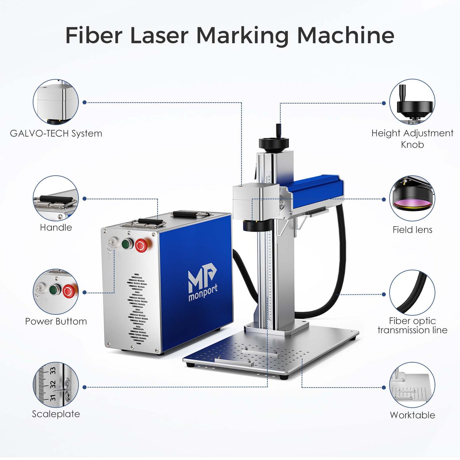 Monport 50W (7.9" x 7.9") Fiber Laser Engraver & Marking Machine with CE Approval