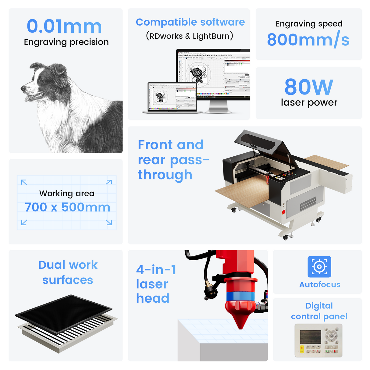 Monport 80W CO2 Laser Engraver & Cutter (28" x 20") with Autofocus and Bracket