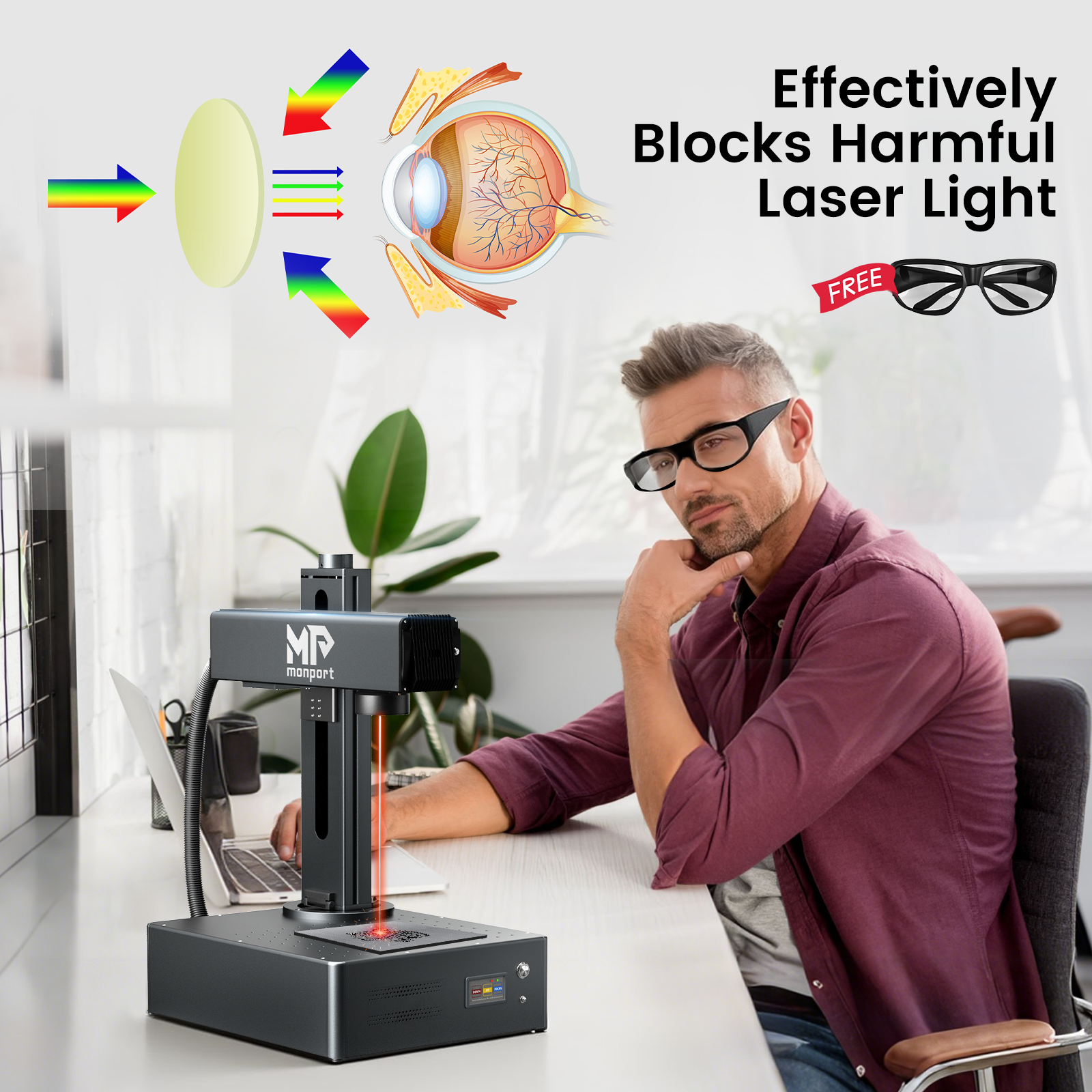 Monport GA 100W Upgraded Integrated MOPA Fiber Laser Engraver & Marking Machine with Auto Focus