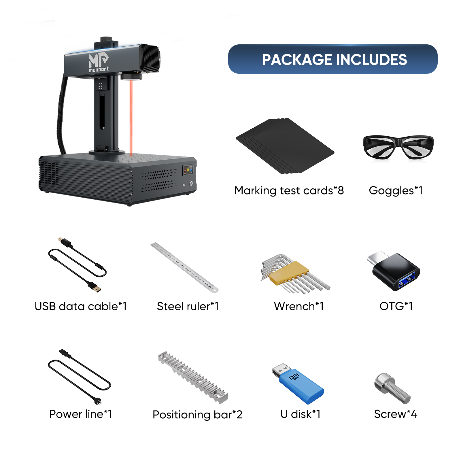 Monport GA 100W Upgraded Integrated MOPA Fiber Laser Engraver & Marking Machine with Auto Focus