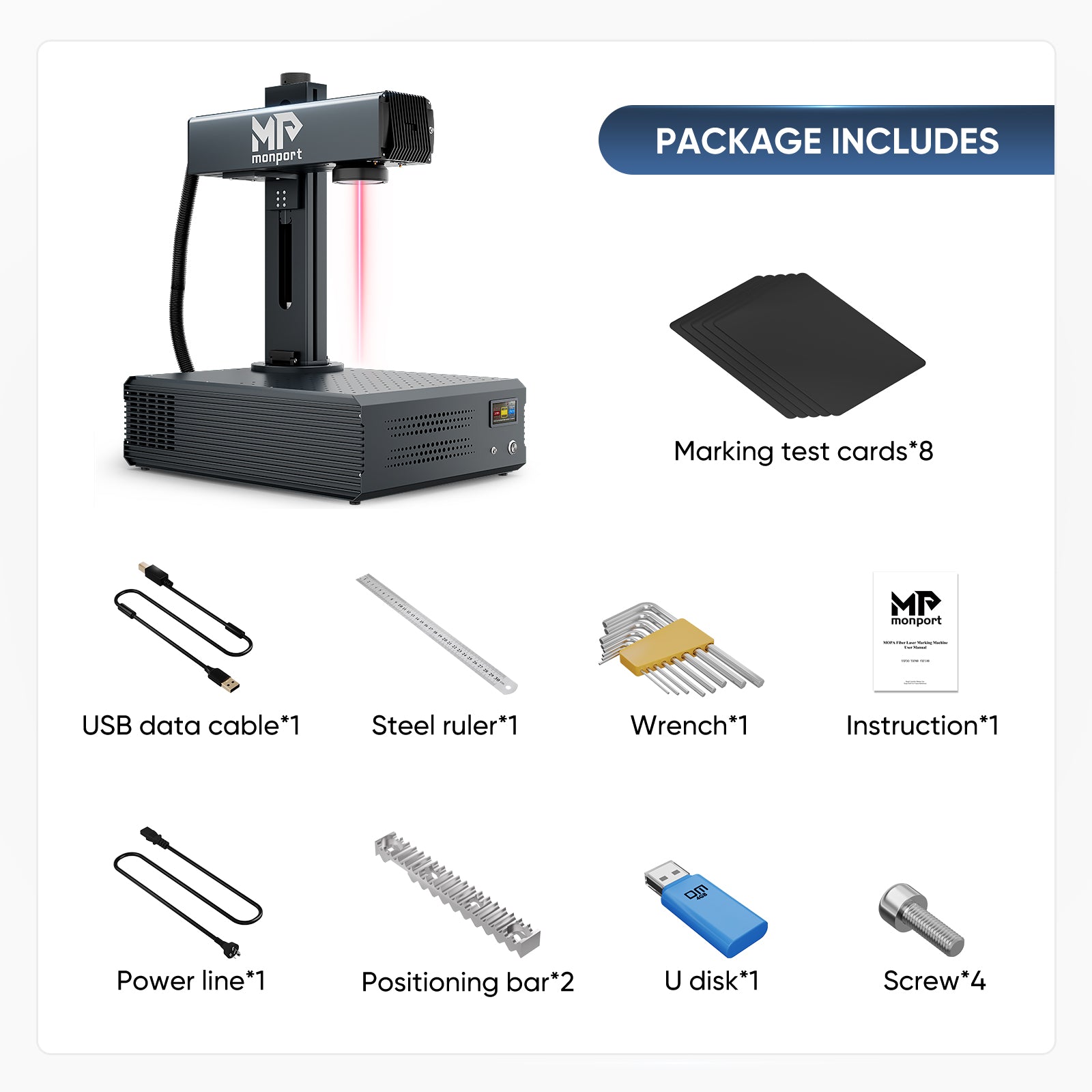 Monport GA 50W Integrated Fiber Laser Engraver & Marking Machines with Auto Focus