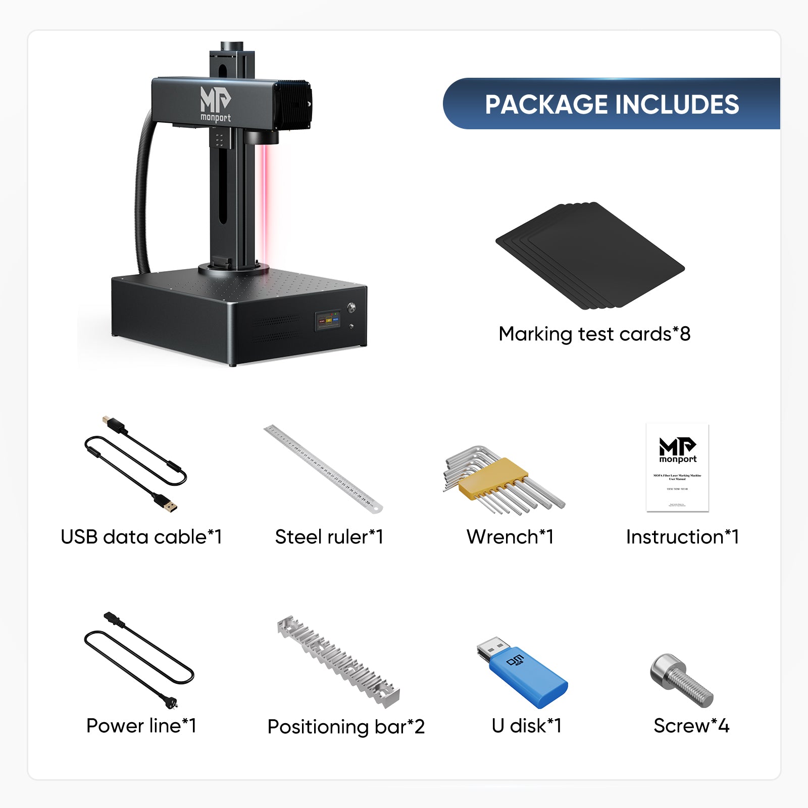 Monport GA 30W Integrated Fiber Laser Engraver & Marking Machines with Auto Focus