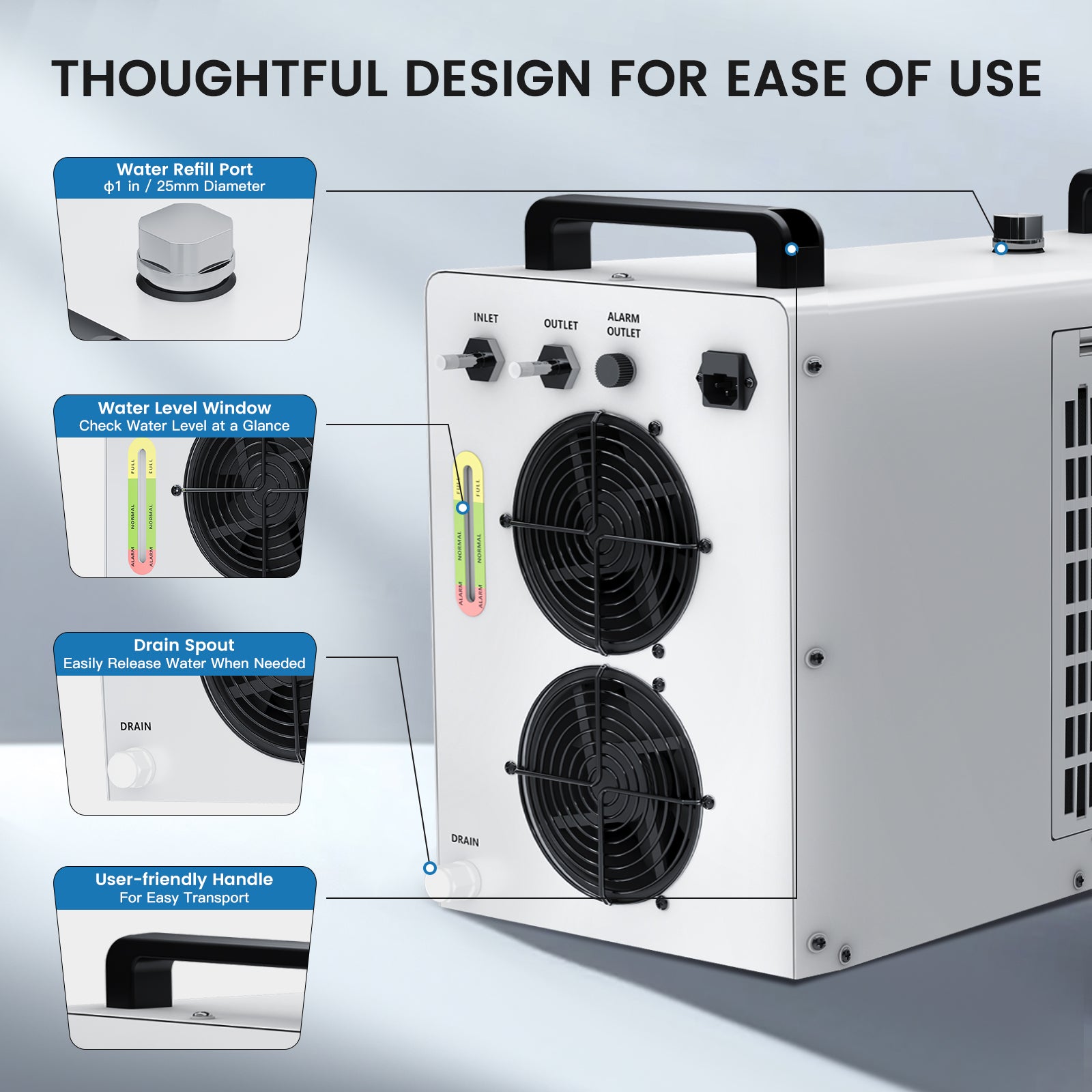 Monport 6L CW-5200 Industrial Water Chiller for 40W-150W CO2 Laser Engraver