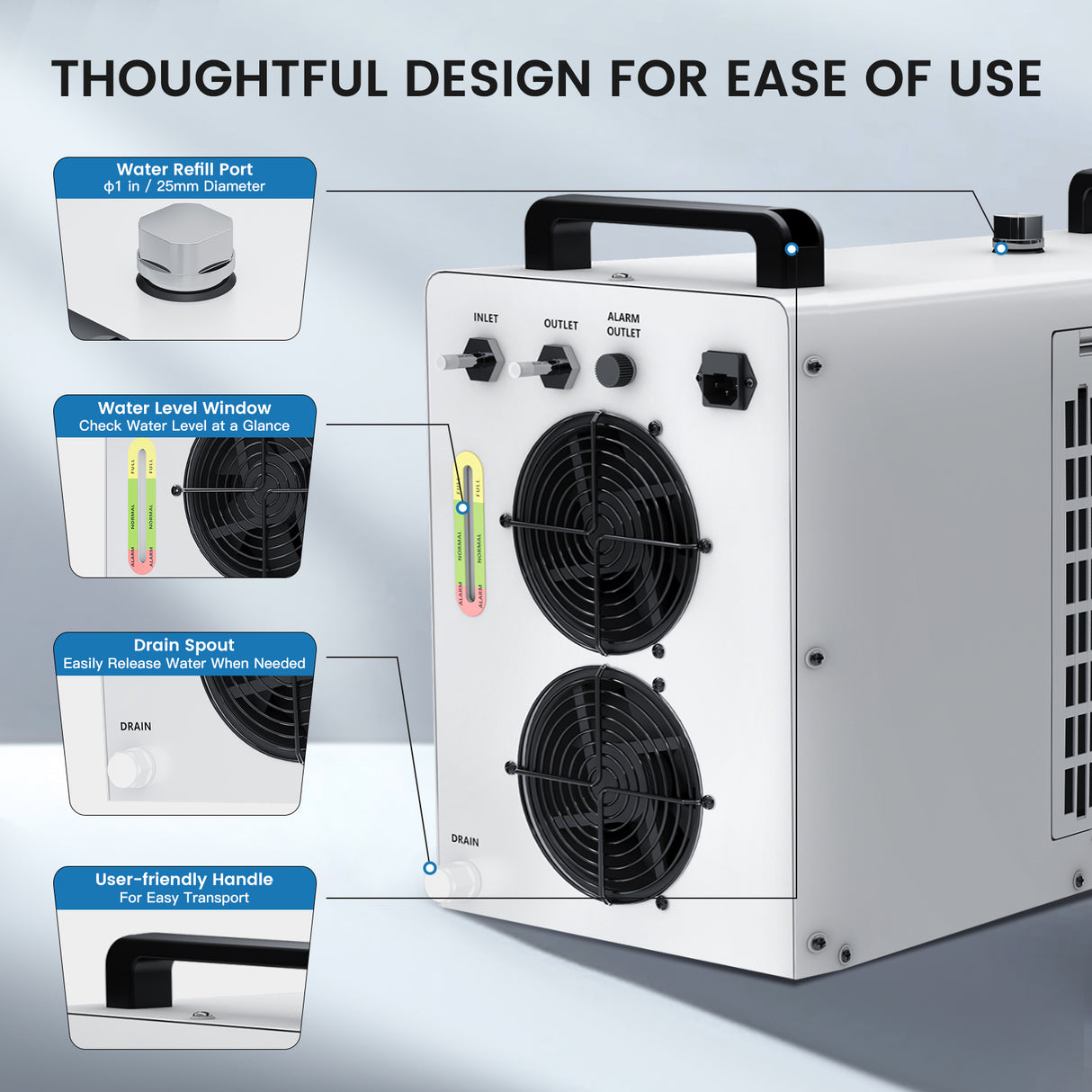 Monport 6L CW-5200 Industrial Water Chiller for 40W-150W CO2 Laser Engraver