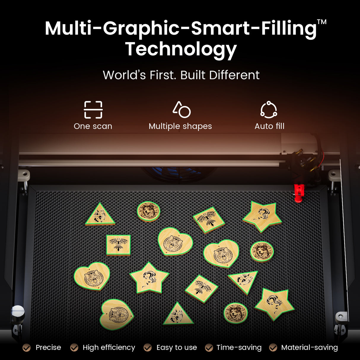 Monport Reno45 Pro Vision 45W Desktop CO2 Laser Engraver & Cutter (16" X 12") with 8MP HD Camera and Magnetic Assisted Autofocus