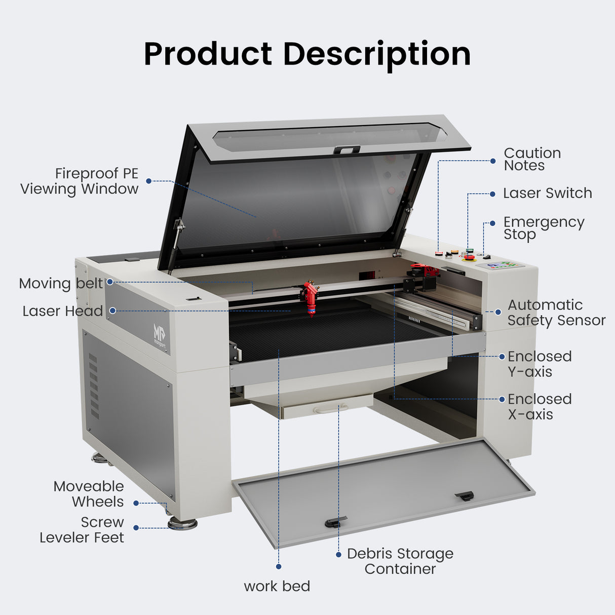 Monport 100W CO2 Built-in Water Cooling System Laser Engraver & Cutter (1000 x 600mm)