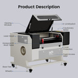 Monport 60W CO2 Laser Engraver & Cutter (28" x 20") with Autofocus and Bracket