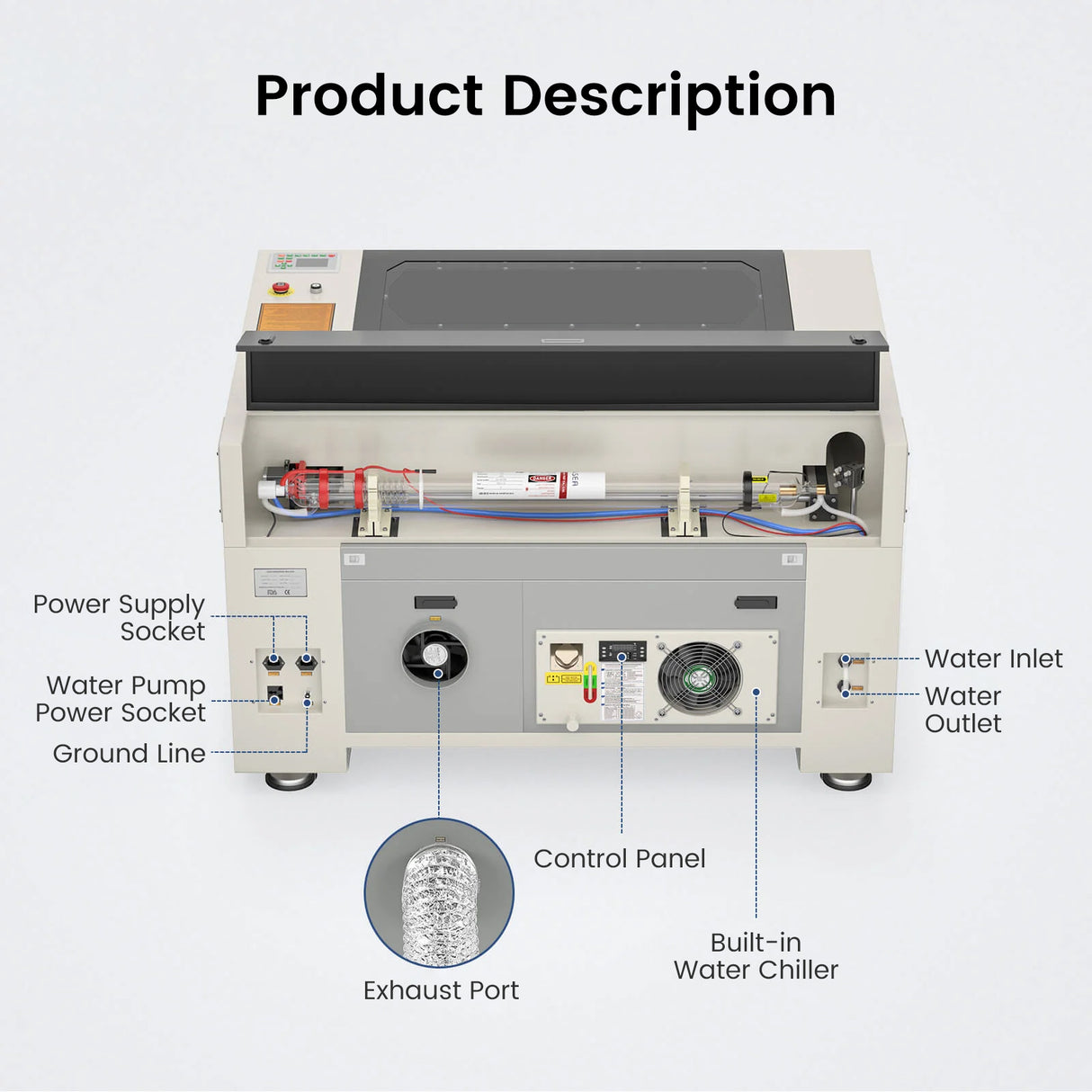 Monport 100W CO2 Built-in Water Cooling System Laser Engraver & Cutter (1000 x 600mm)