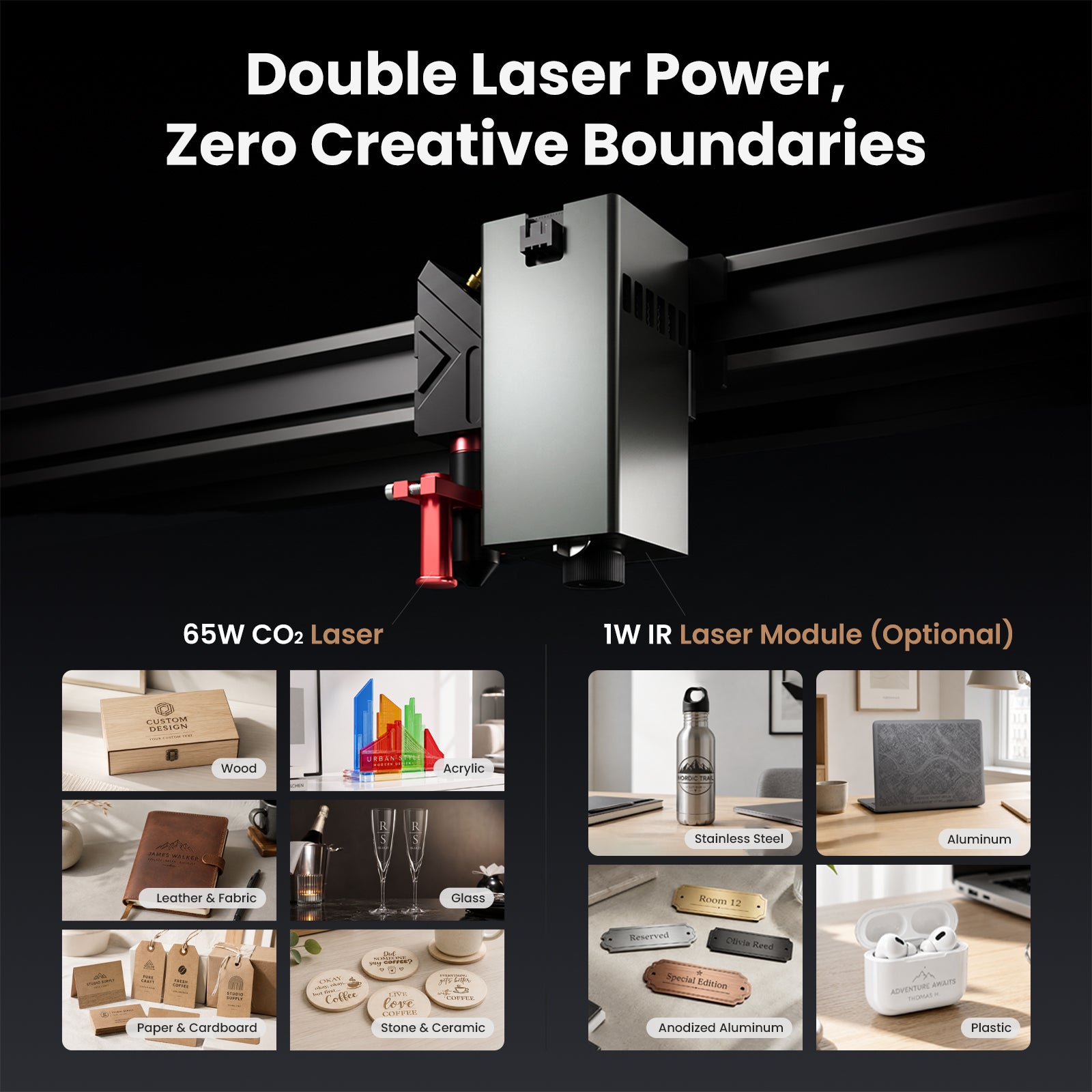 Monport Reno65 Pro Vision 65W Desktop CO2 Laser Engraver & Cutter (24