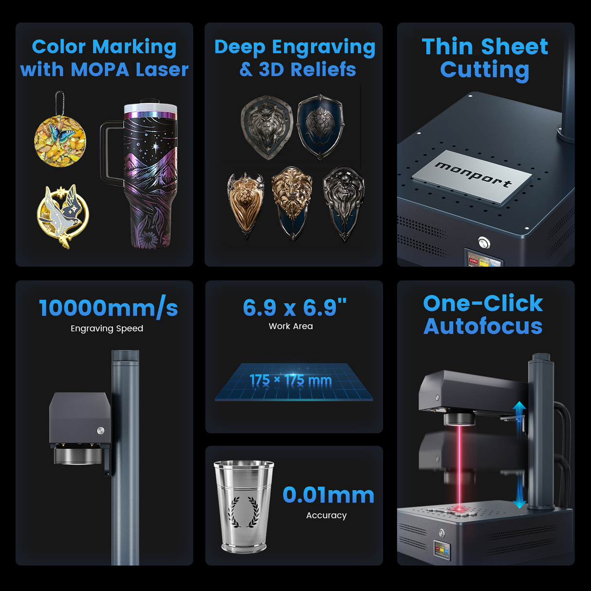 Monport GM 30W Pro Integrated MOPA Fiber Laser Engraver & Marking Machine with AutoFocus - Machine
