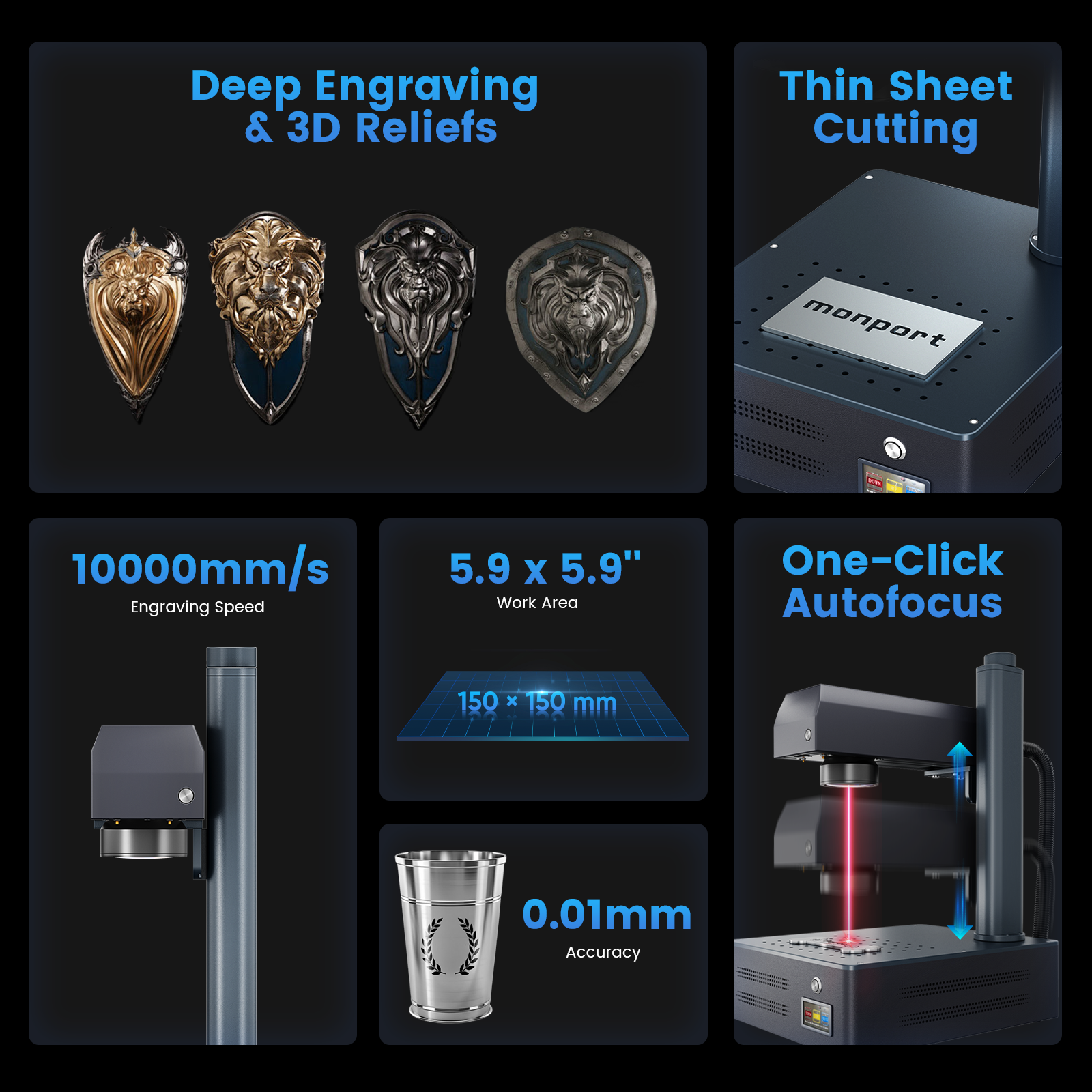 Monport GM 30W Pro Integrated Fiber Laser Engraver & Marking Machine with AutoFocus