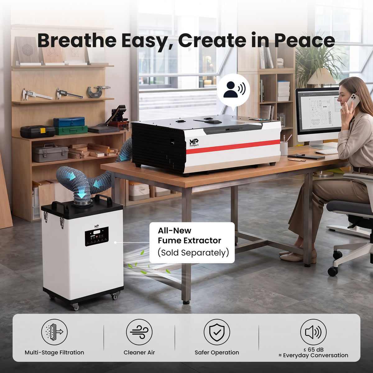 Monport Reno45 Pro Vision Upgraded 45W CO2 Laser Engraver & Cutter with Built-in Water Cooling & 8MP HD Camera