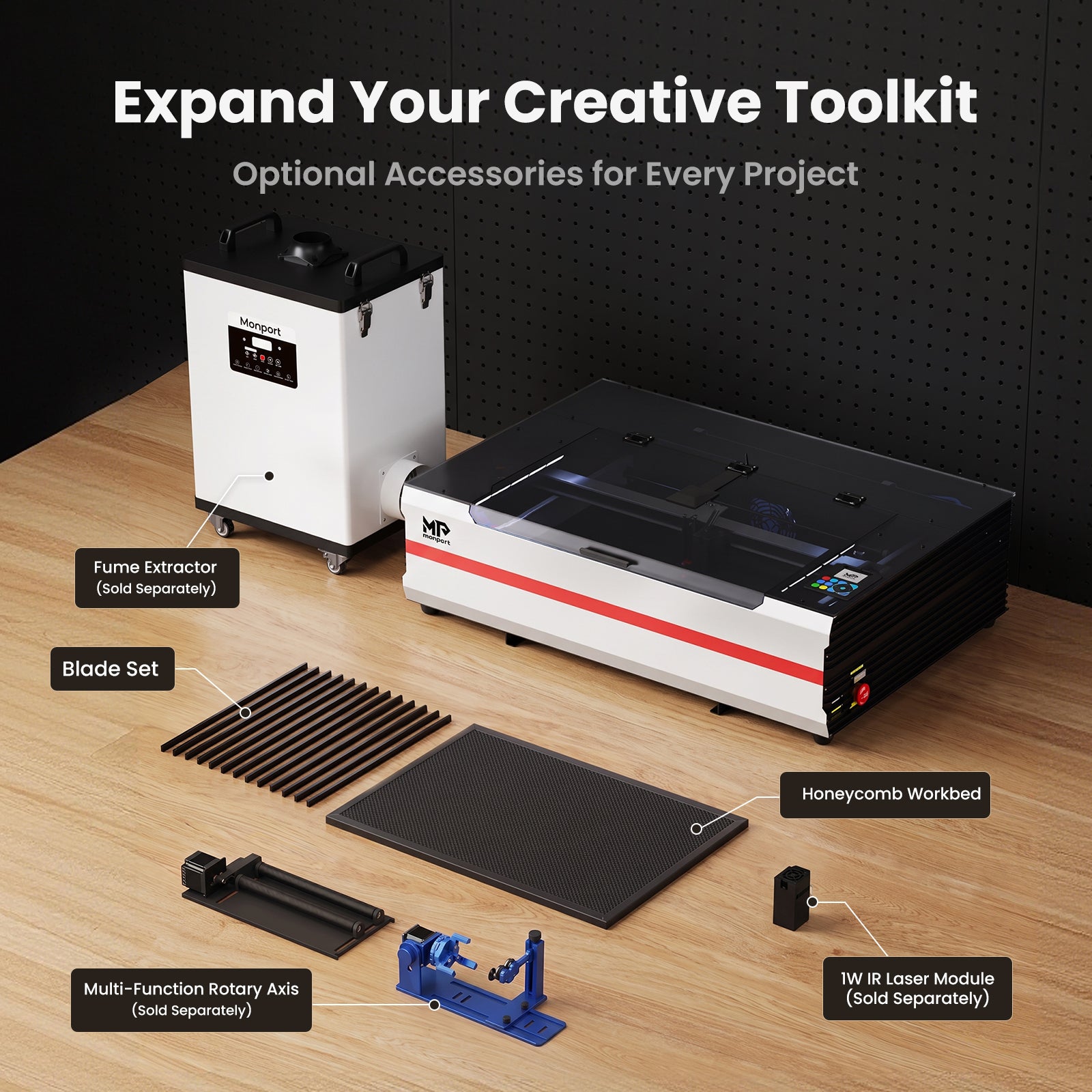 Monport Reno65 Pro Vision 65W Desktop CO2 Laser Engraver & Cutter (24