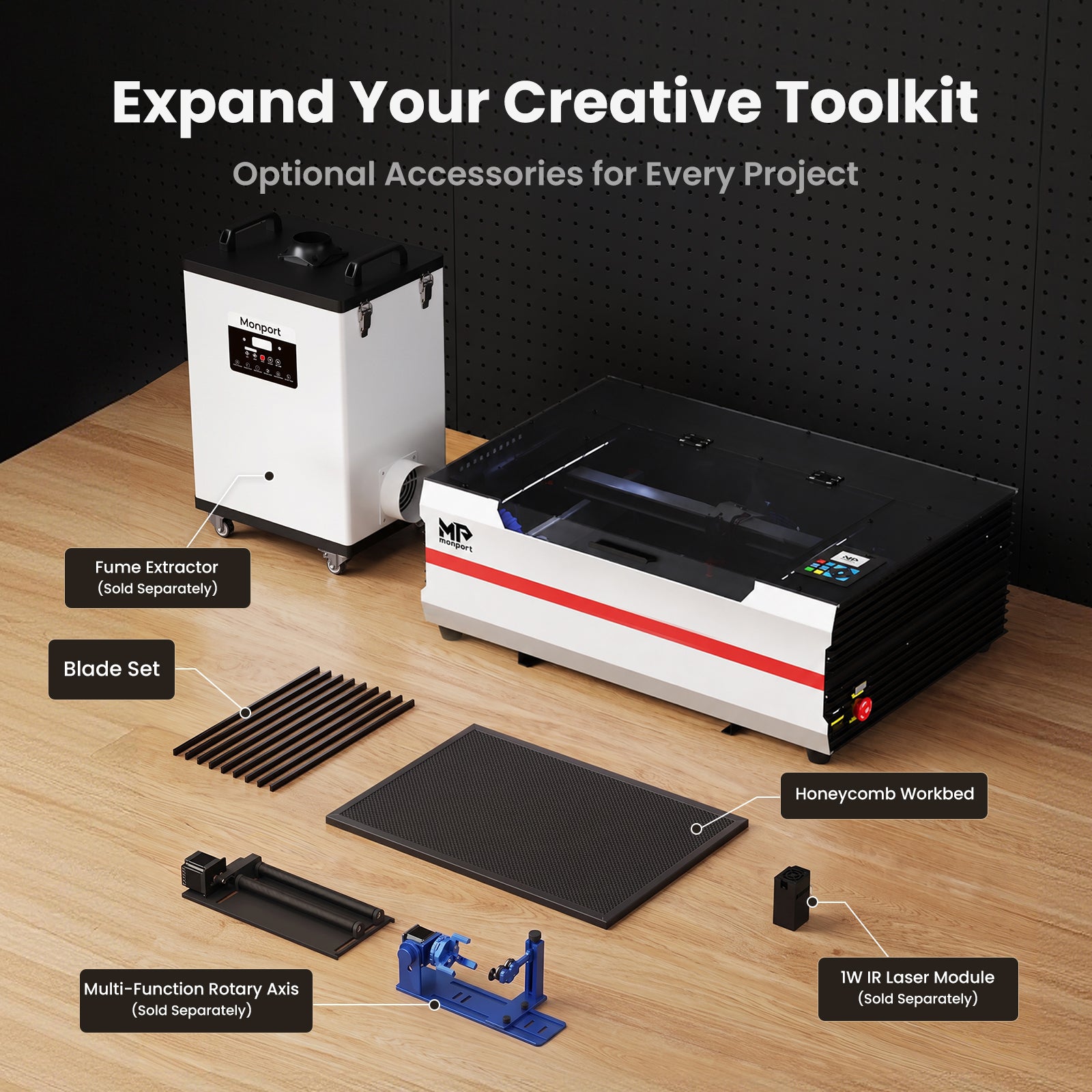 Monport Reno45 Pro Upgraded 45W Desktop CO2 Laser Engraver and Cutter (16