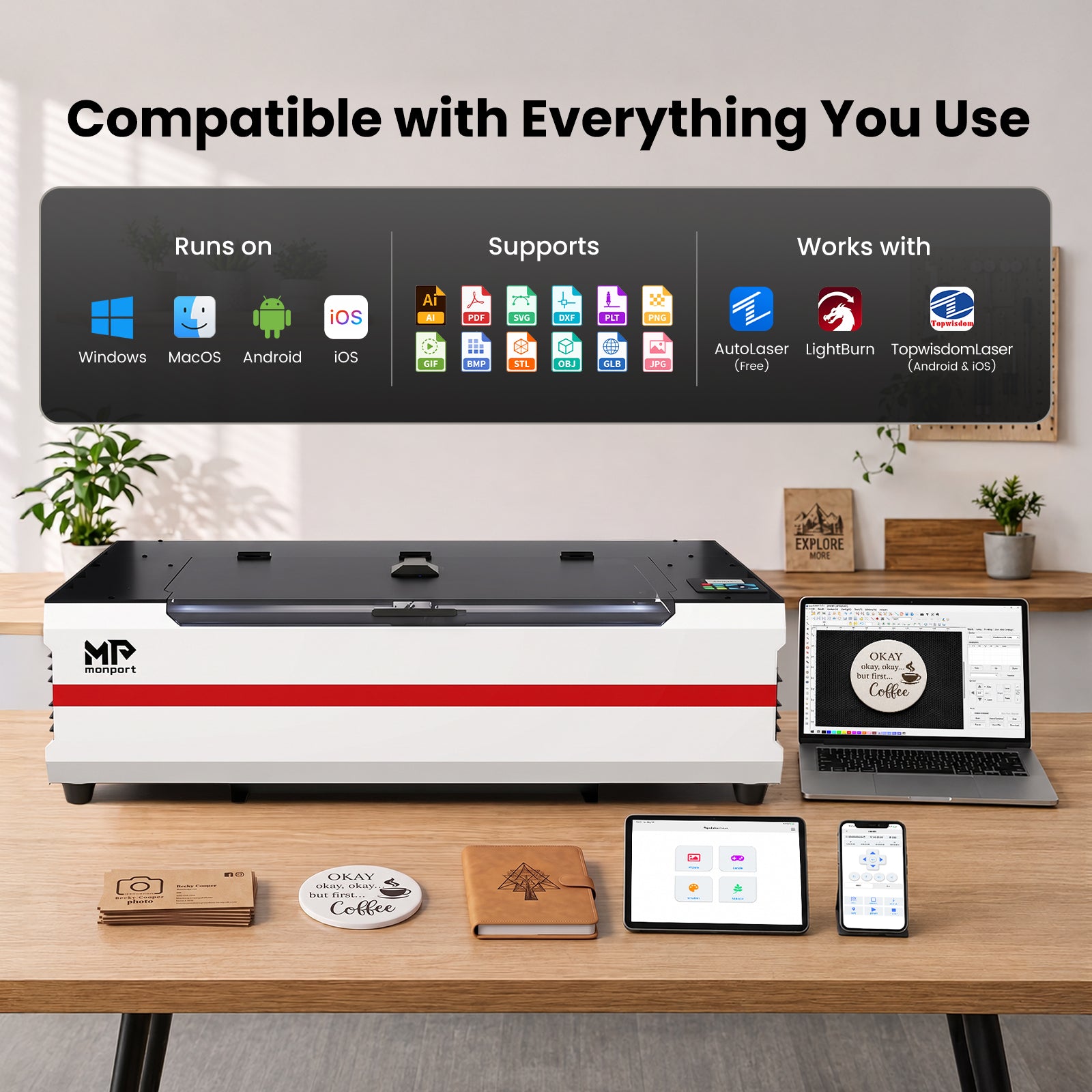 Monport Reno65 Pro Vision 65W Desktop CO2 Laser Engraver & Cutter (24