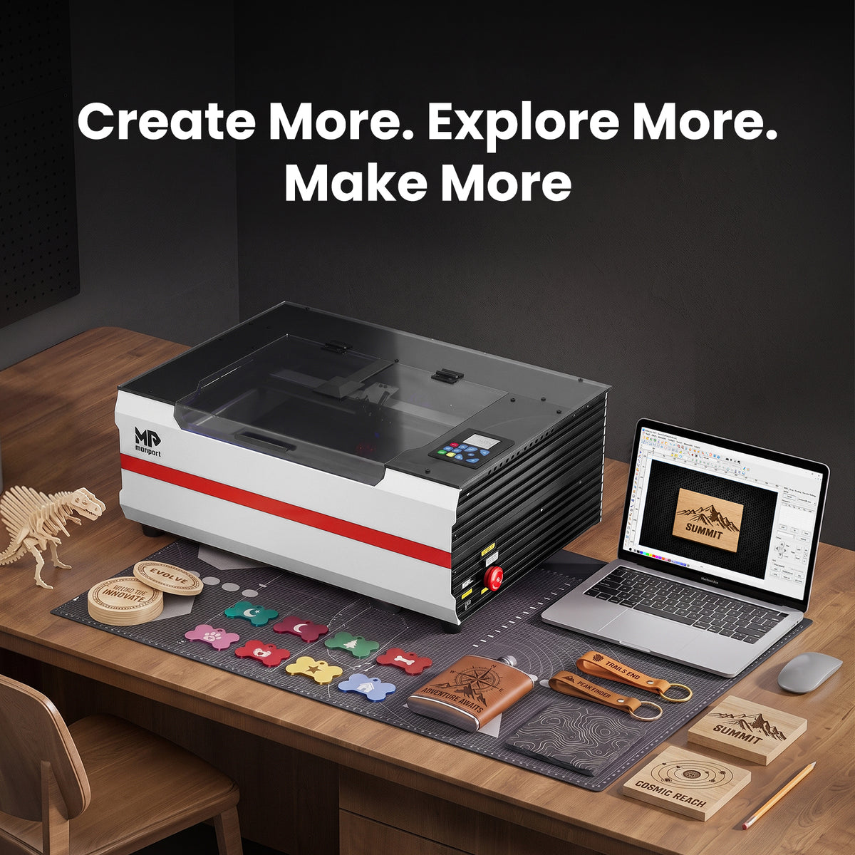 Monport Reno45 Pro Vision Upgraded 45W CO2 Laser Engraver & Cutter with Built-in Water Cooling & 8MP HD Camera