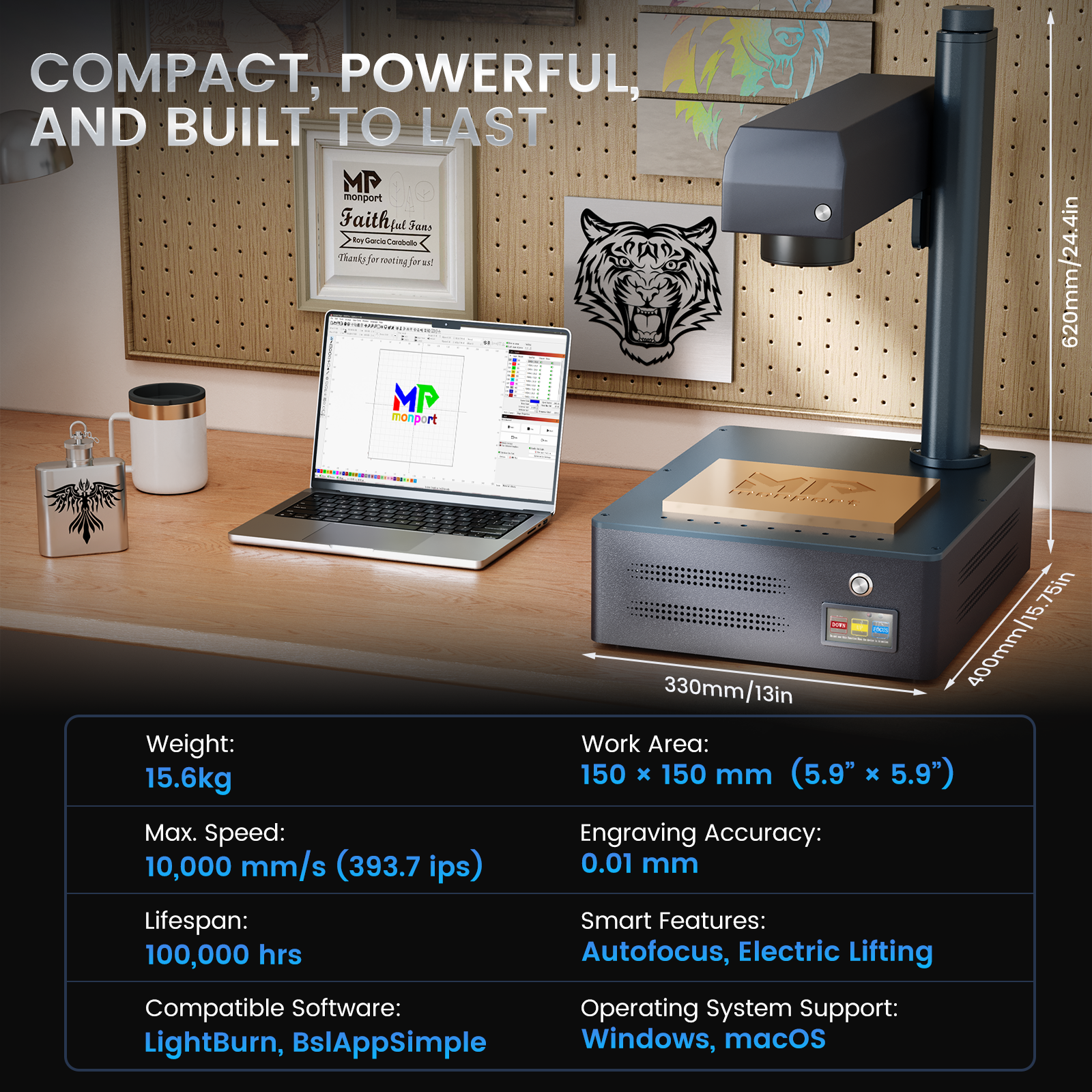 Monport GM 50W Pro Integrated Fiber Laser Engraver & Marking Machine with AutoFocus