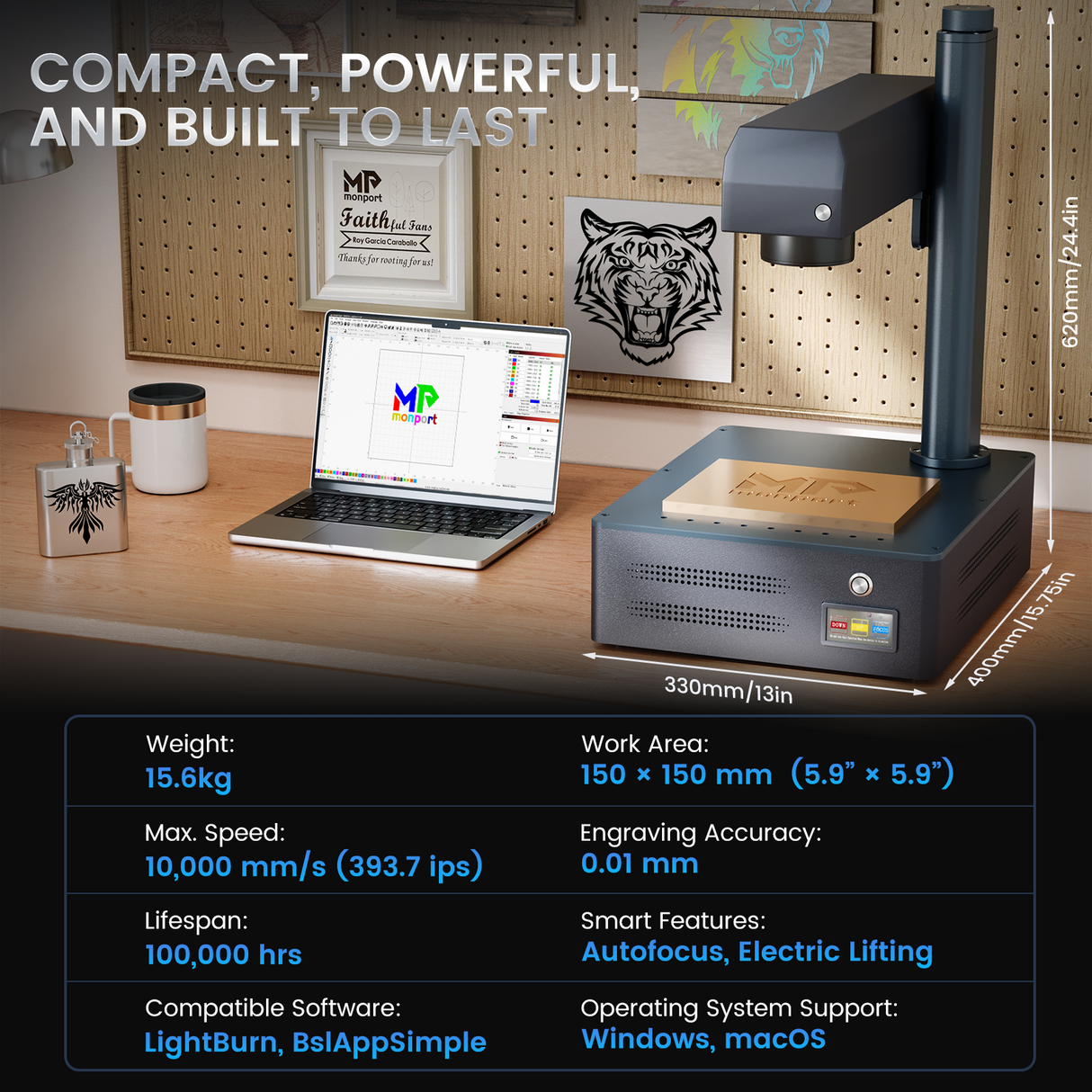 Monport GM 50W Pro Integrated Fiber Laser Engraver & Marking Machine with AutoFocus - Machine