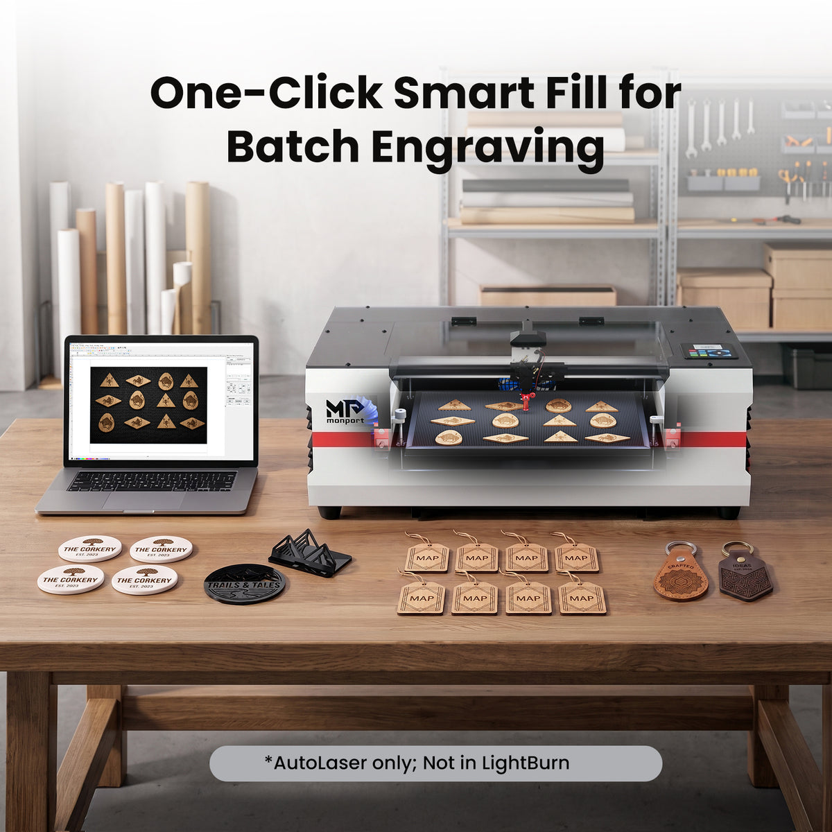 Monport Reno45 Pro Vision Upgraded 45W CO2 Laser Engraver & Cutter with Built-in Water Cooling & 8MP HD Camera