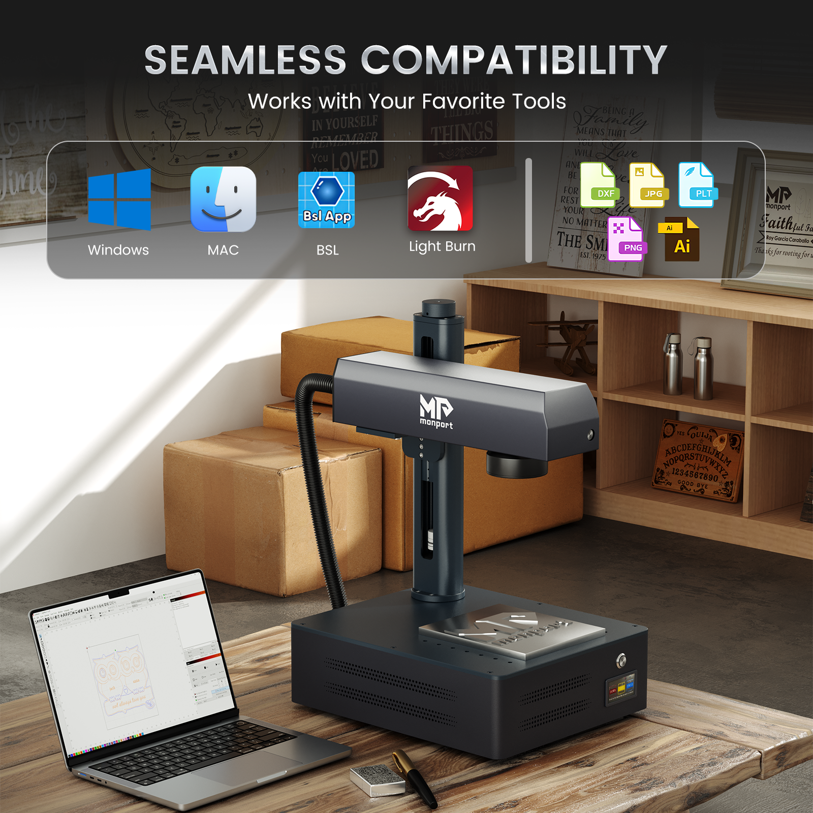 Monport GM 50W Pro Integrated Fiber Laser Engraver & Marking Machine with AutoFocus