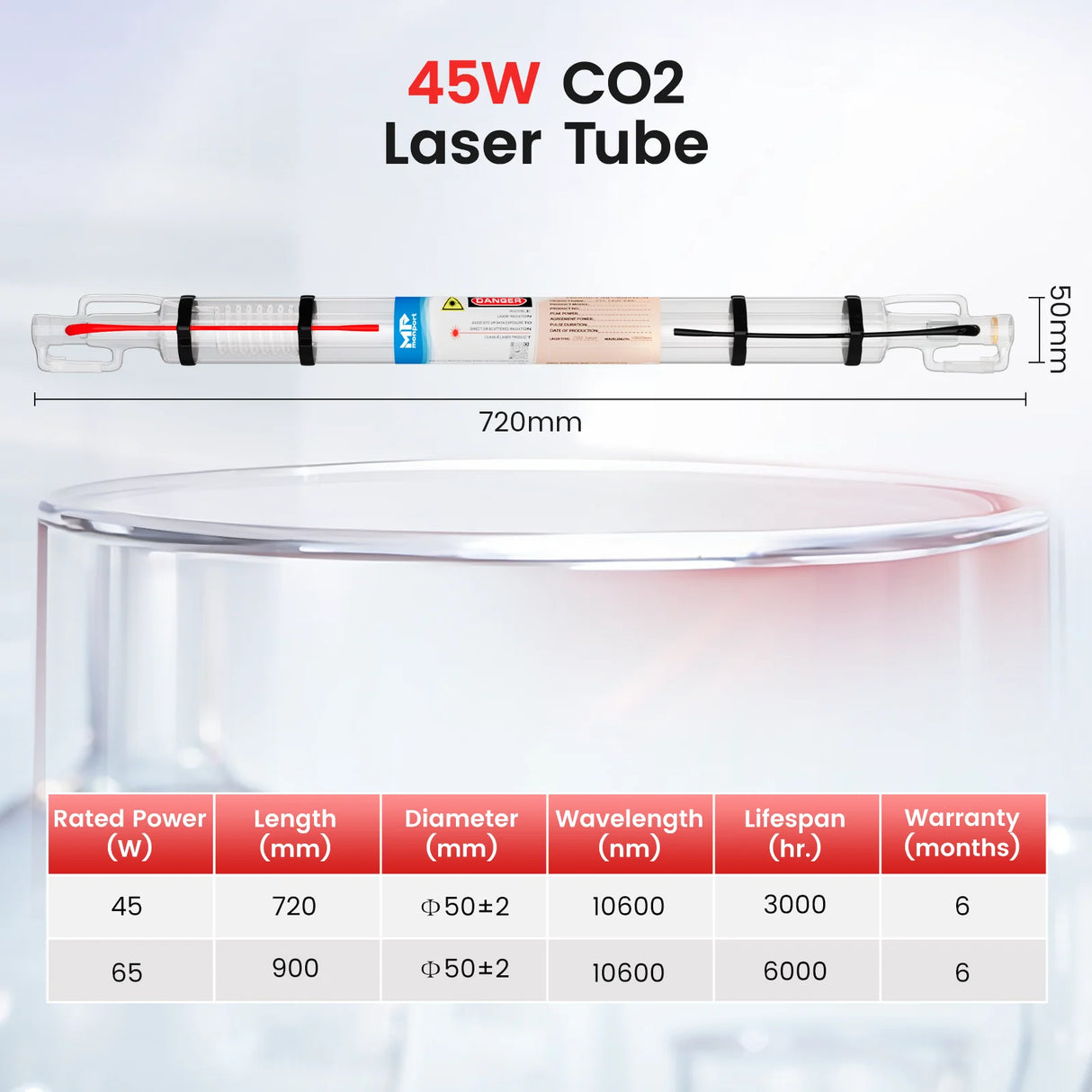 Monport 45W CO2 Laser Tube for Laser Engraver