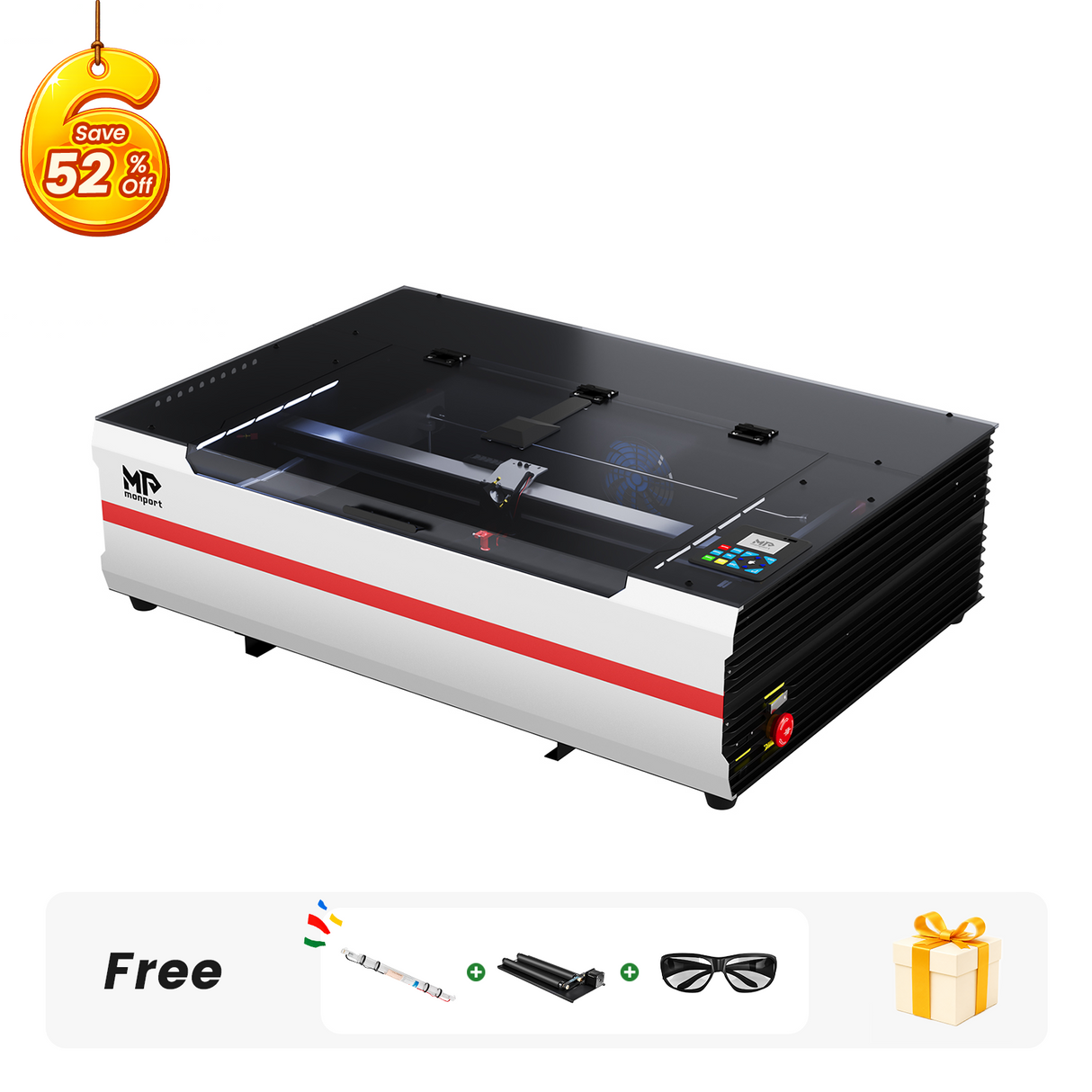 Monport Reno65 Pro Vision 65W Desktop CO2 Laser Engraver & Cutter (24" X 16") with 8MP HD Camera and Magnetic Assisted Autofocus