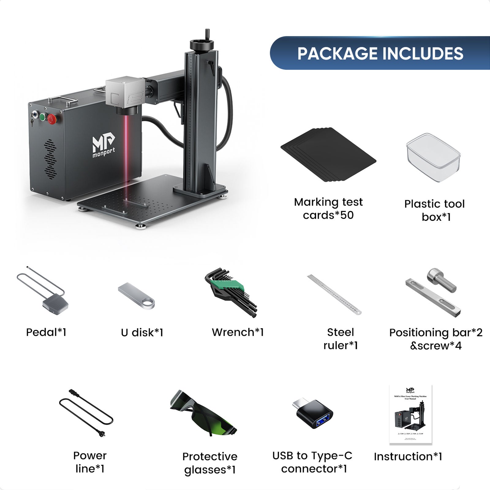 Monport GPro 30W Split MOPA Fiber Laser Engraver & Marking Machine With Manual Focus