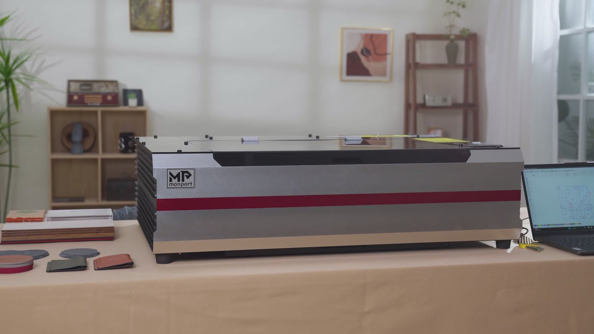 Monport Reno45 Pro Upgraded 45W Desktop CO2 Laser Engraver and Cutter (16" x 12") with Built-in Water Chiller & Brand New Assisted Autofocus