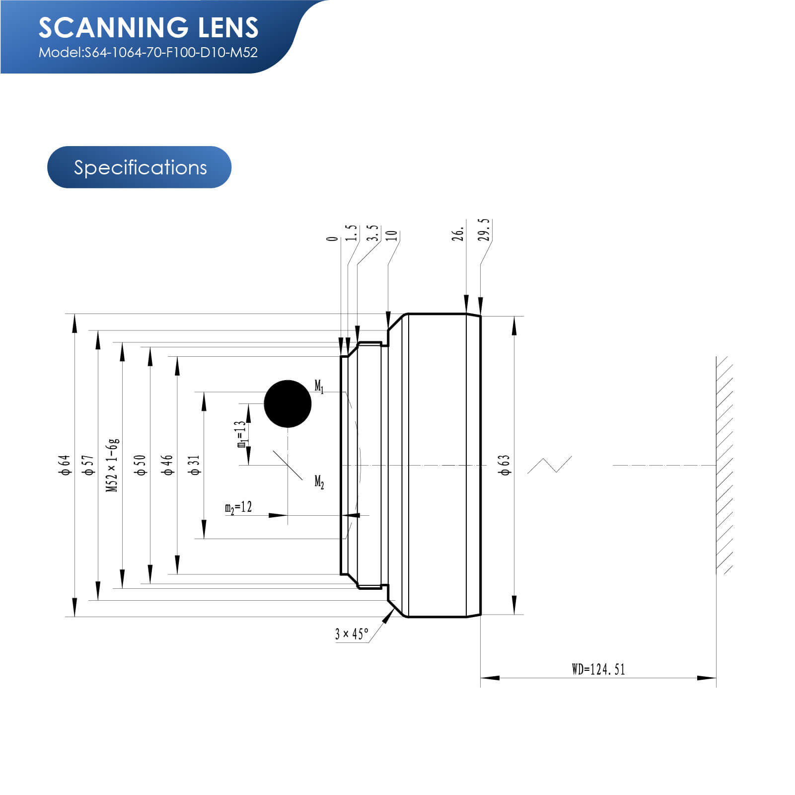 Hot sale on F-theta M52 70mm Lens for Fiber Laser Engravers